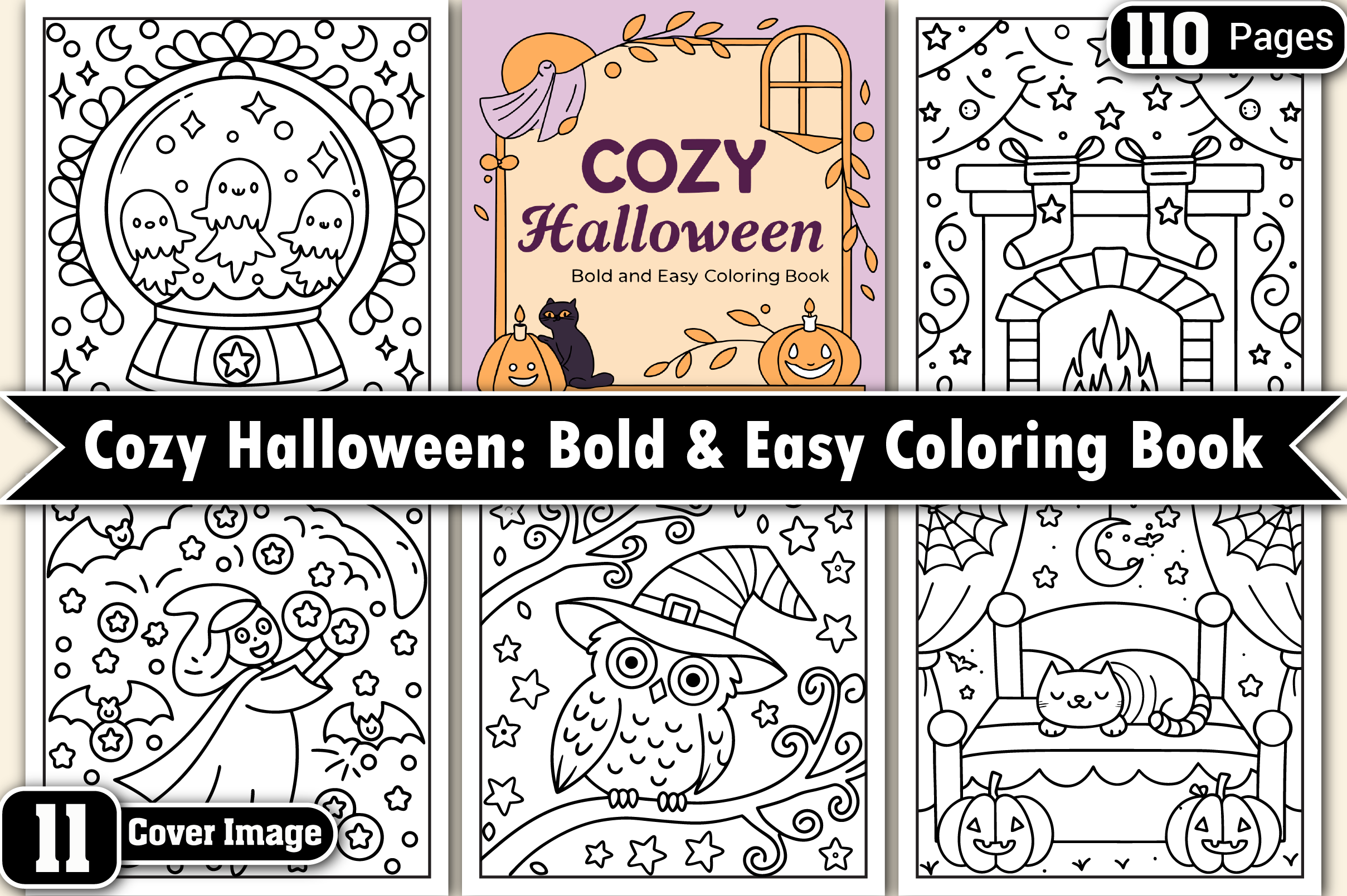Cozy Halloween Bold & Easy Coloring Page