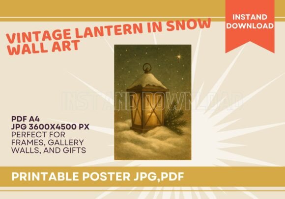 Cozy Lantern in Snow Vintage Christmas
