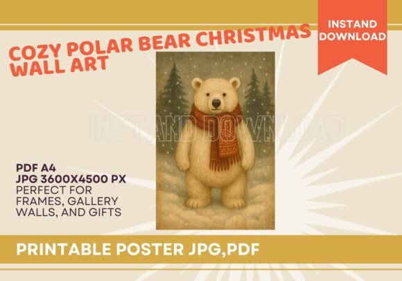 Cute Winter Bear Vintage Christmas Wall