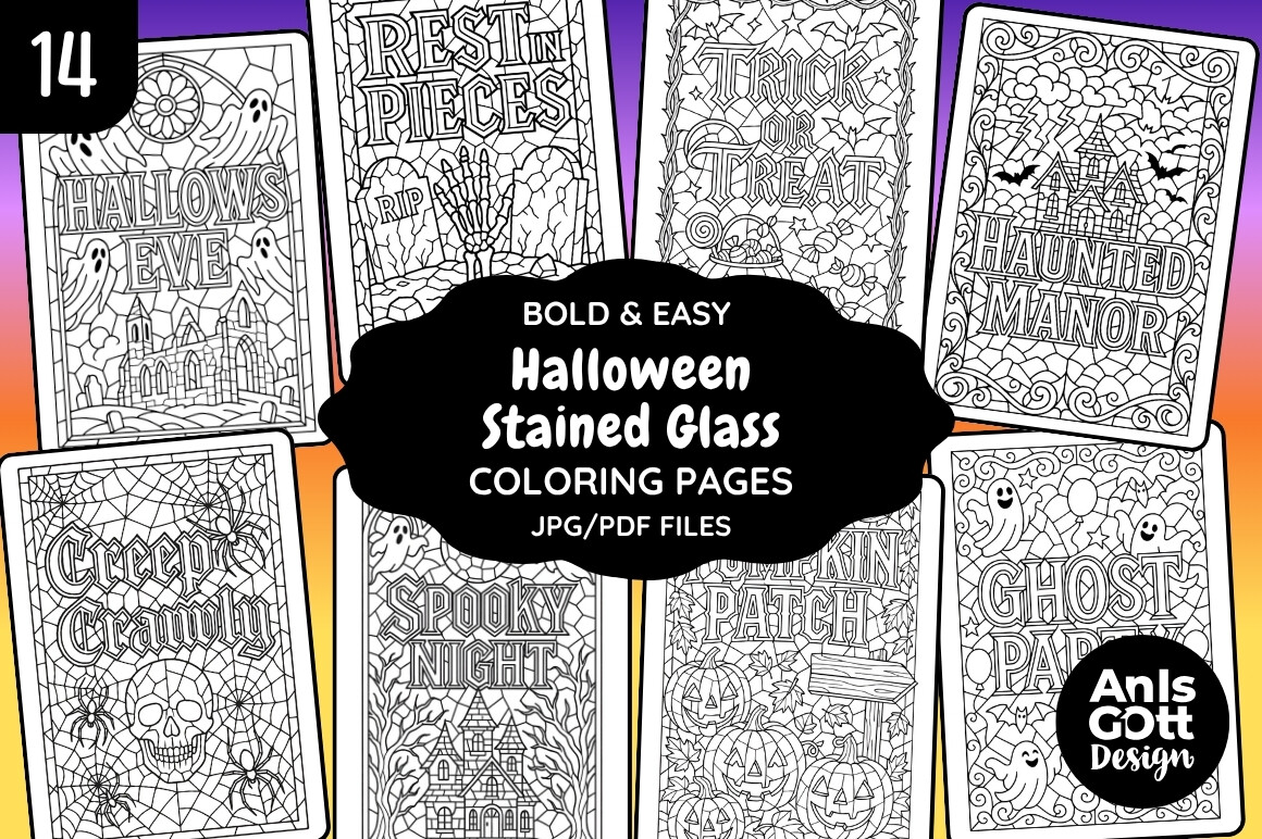 Halloween Stained Glass Coloring Pages Graphic by anisgott · Creative ...