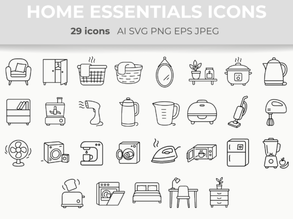 Home Essentials Line Icons Household SVG
