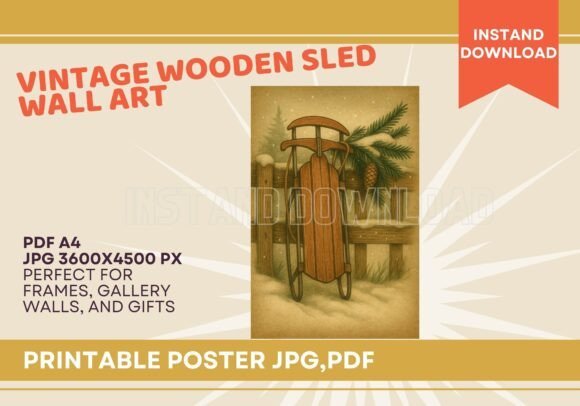 Rustic Wooden Sled Wall Art Vintage