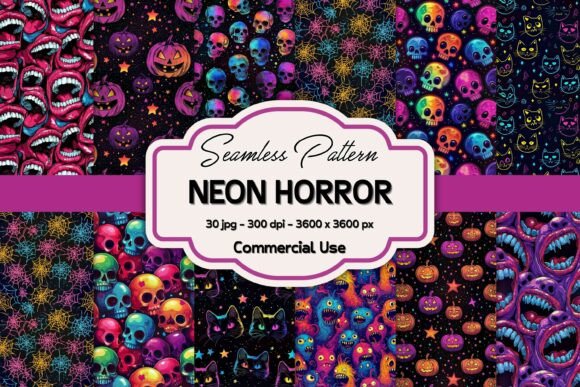 Seamless Neon Horror Halloween Pattern