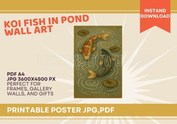Vintage Japanese Koi Fish Pond