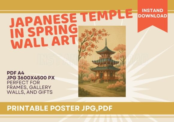 Vintage Japanese Temple Cherry Blossom
