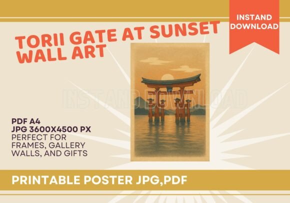 Vintage Japanese Torii Gate at Sunset