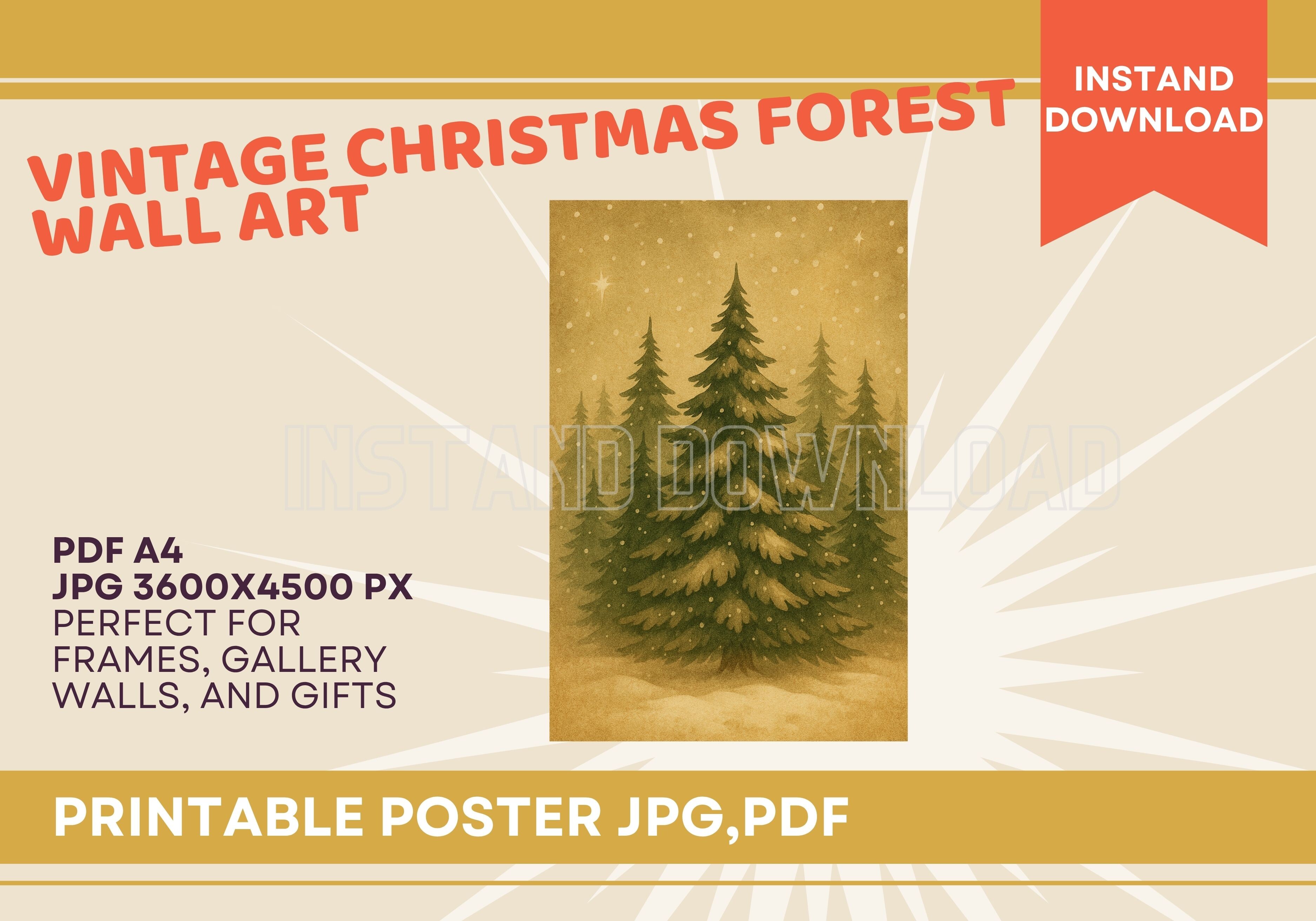 Vintage Winter Pine Trees Wall Art