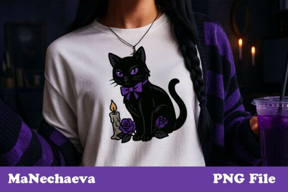 Black Cat Gothic Halloween Clipart Graphic by manechaeva · Creative Fabrica