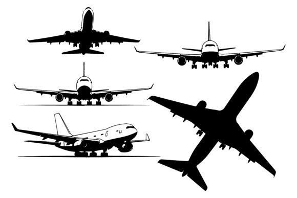 Black Airplane Silhouettes in Various Po