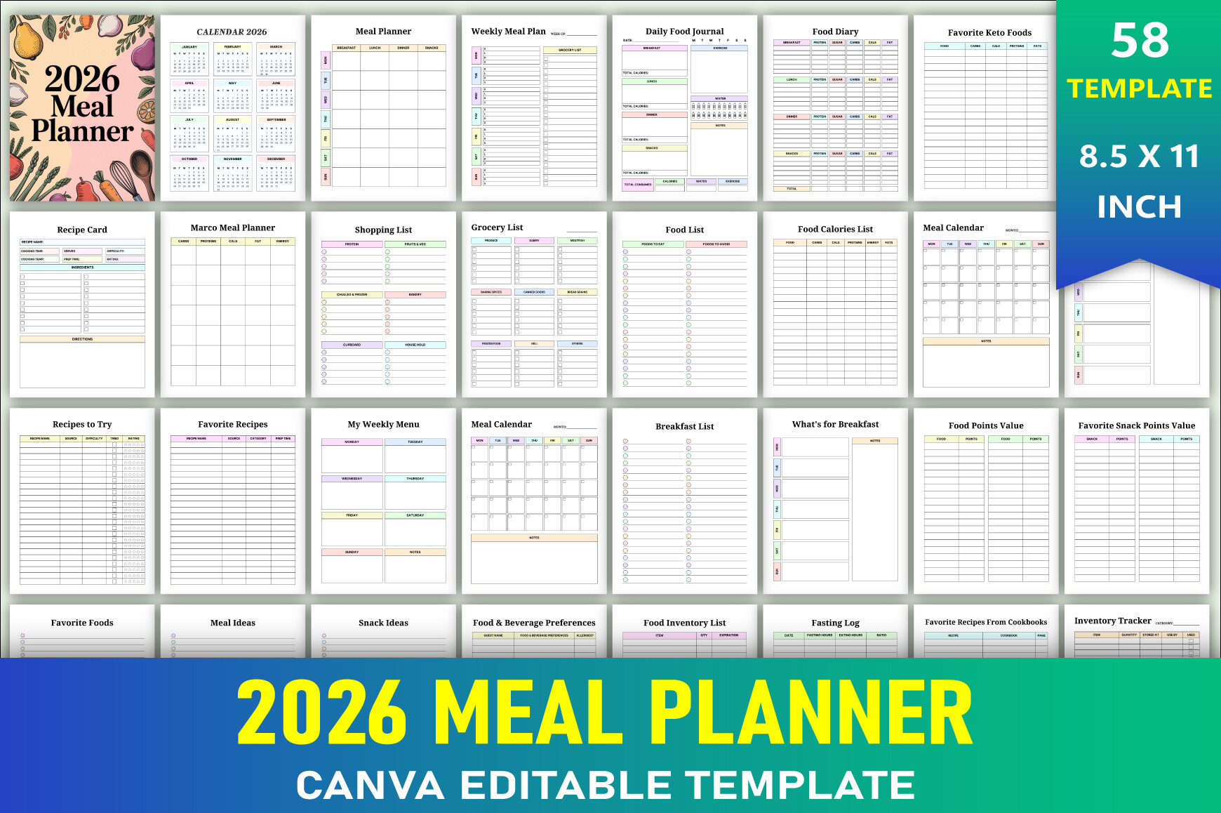 Editable 2026 Meal Planner