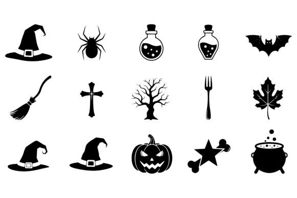 Halloween Icons Witch Hat Spider Potion