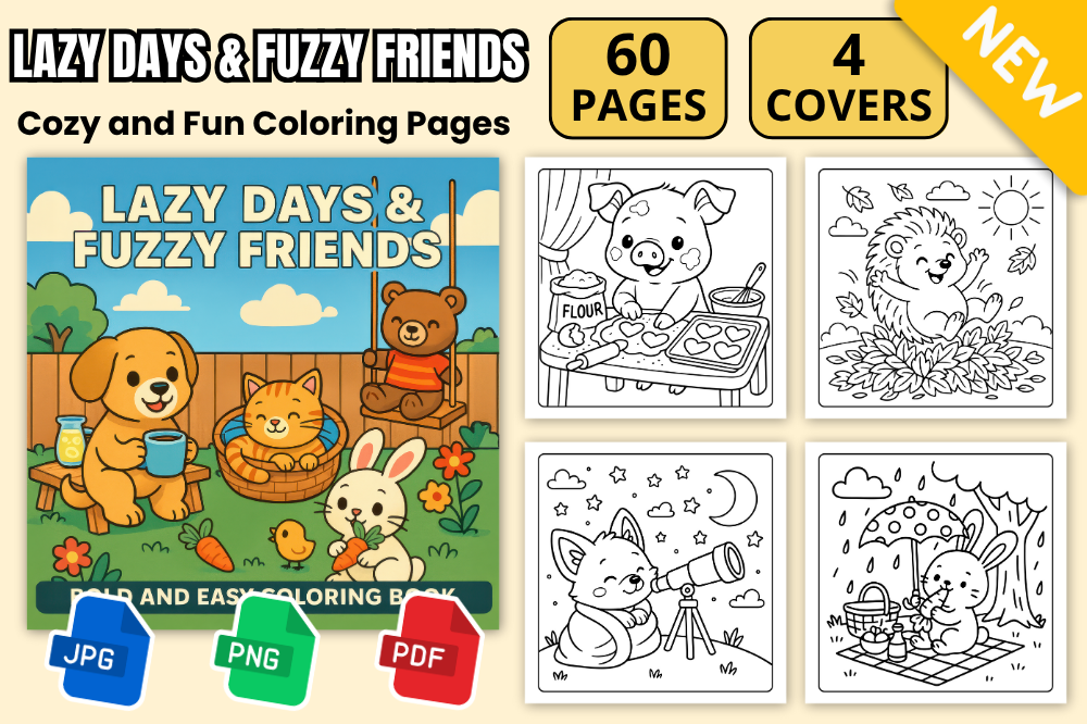 Lazy Days & Fuzzy Friends Coloring Pages