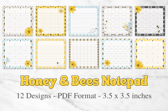 Printable Honey & Bees Notepad Pages