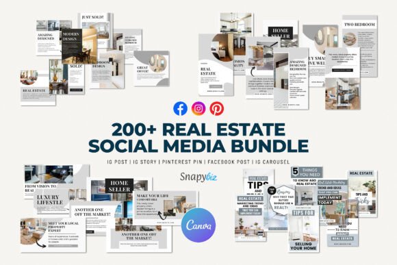 Preview of Real Estate Social Media Canva Bundle real estate social media template