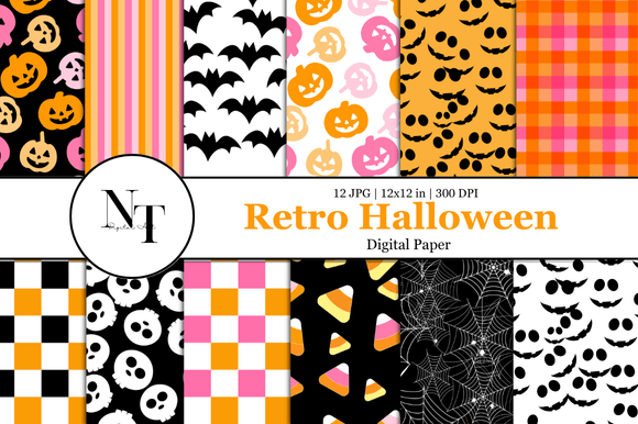 Retro Halloween Digital Paper Pattern