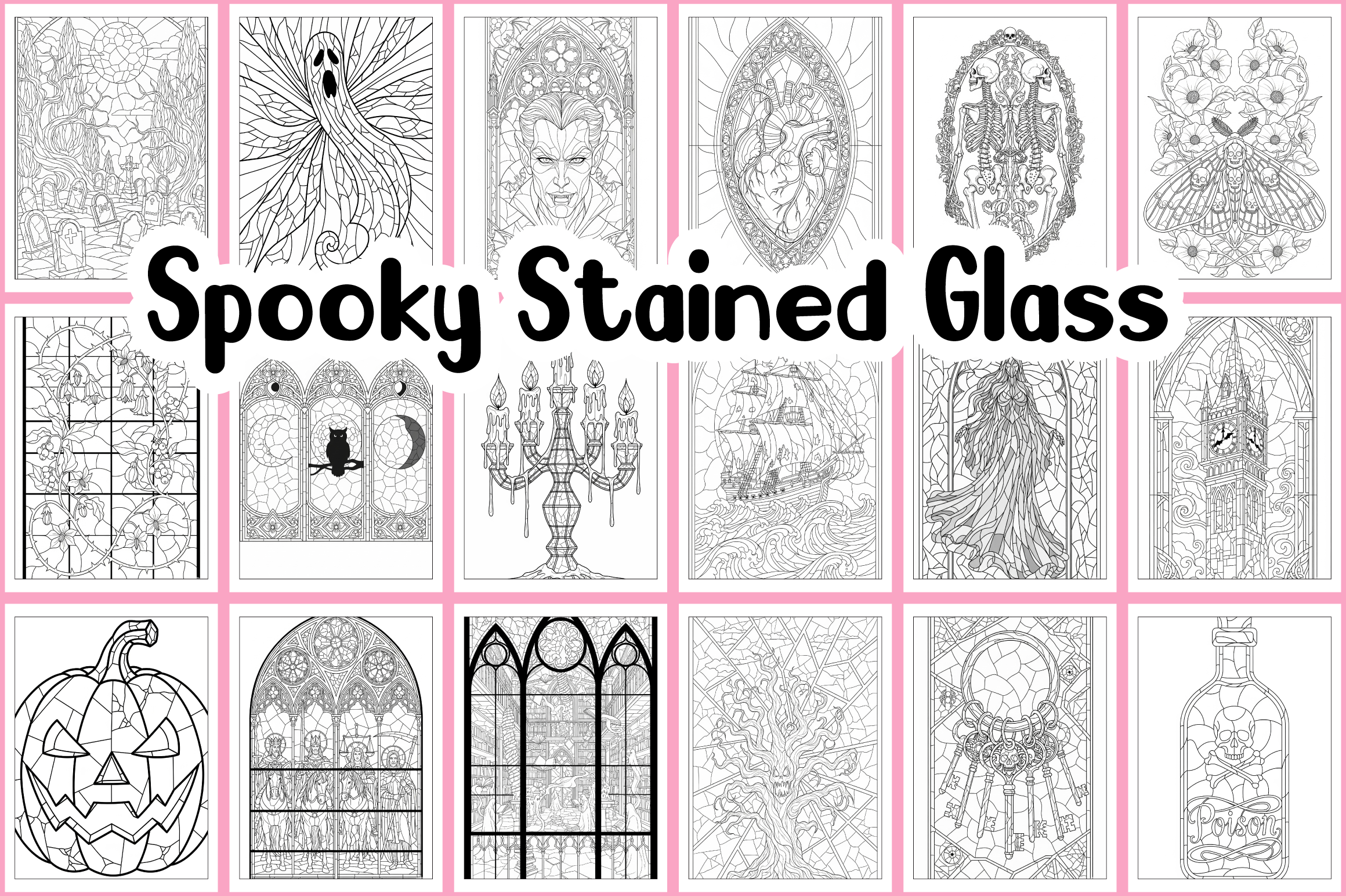 Spooky Stained Glass Coloring Pages