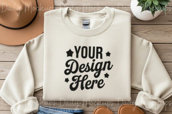 Cream Sweatshirt Mockup, Fall Sweatshirt Graphic Hoodies & Sweatshirts By PixelBloom