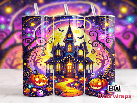 Haunted Castle Halloween Tumbler Wraps