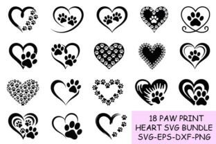 Paw Print Heart Svg Bundle Graphic by BlackCatArea · Creative Fabrica