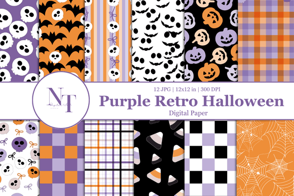 Purple Retro Halloween Digital Paper