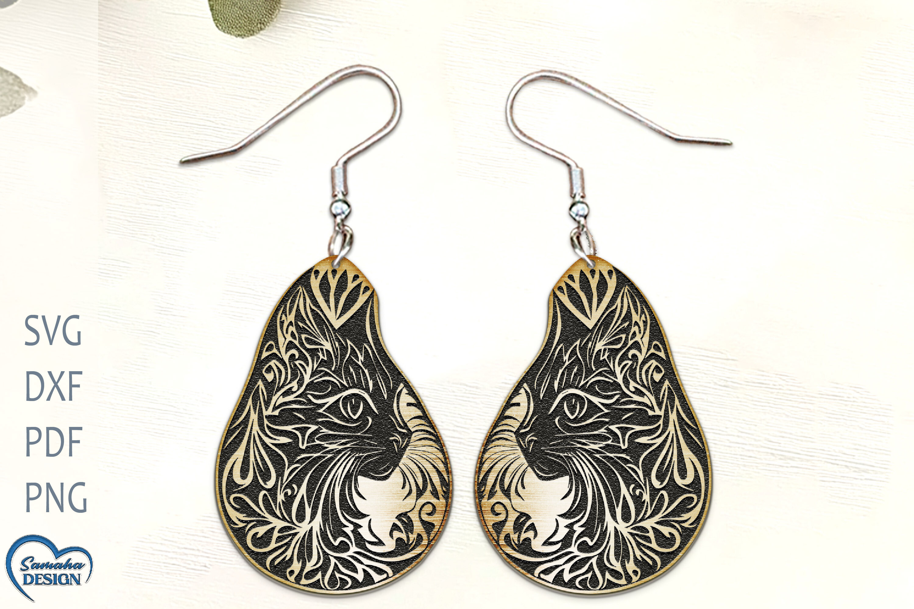 Cat Earrings Laser Cut Engraved