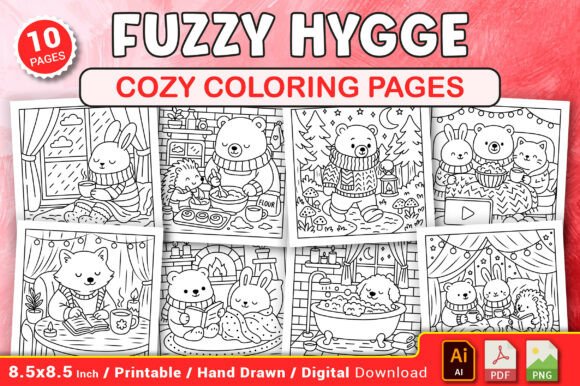 Fuzzy Hygge Cozy Coloring Pages