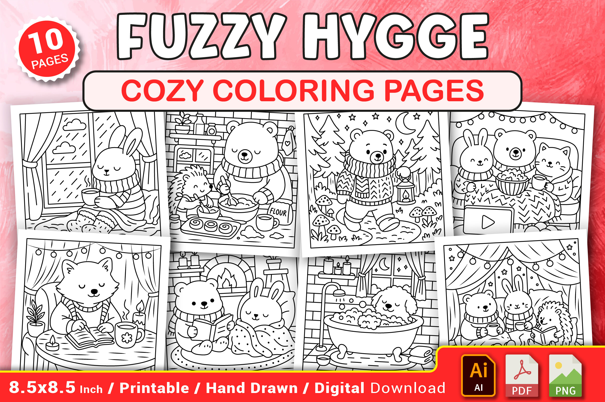 Fuzzy Hygge Cozy Coloring Pages