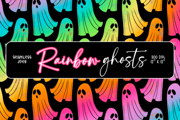 Neon Ghost Halloween Seamless Pattern