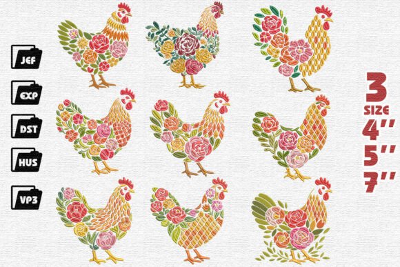 Set of 9 Floral Chicken