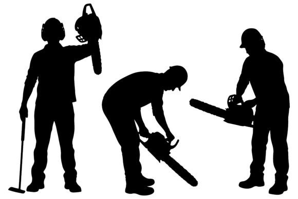 Silhouettes of Men with Chainsaws and to
