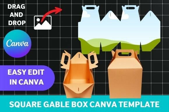 Square gable box Canva template with handle design