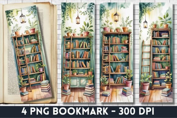 Cozy Reading Nook Watercolor Bookmark Grafika Szablony do Druku Przez Mimi Prints