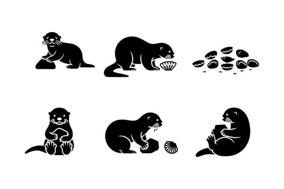 Cute Otter Silhouette Icon Set EPS
