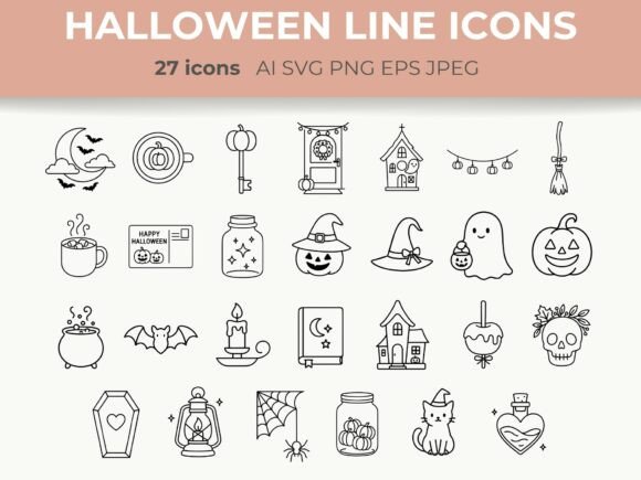 Halloween Line Icons Spooky Cozy SVG