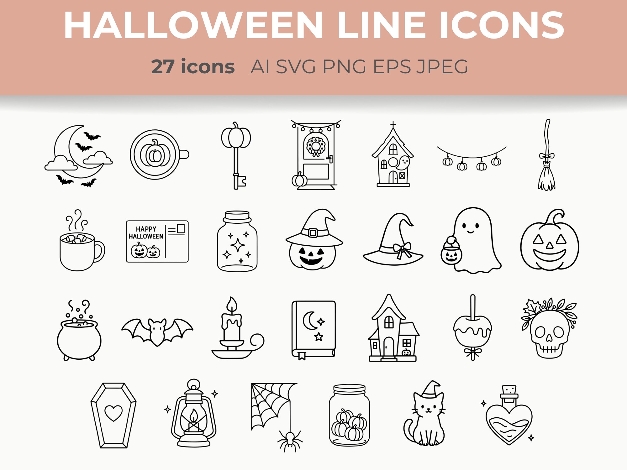 Halloween Line Icons Spooky Cozy SVG