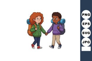 Two Children Holding Hands Backpacking H