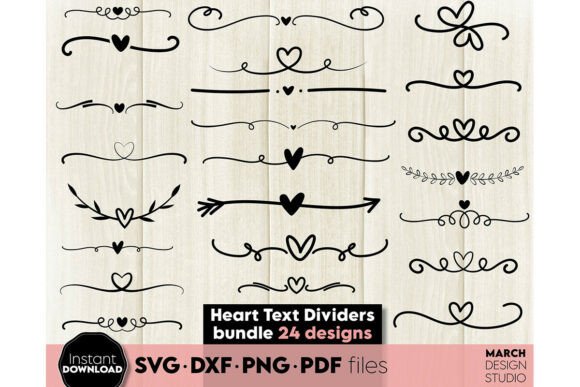 Decorative Lines Bundle - Heart Dividers Graphic Graphic Templates By March Design Studio