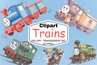 Cute Watercolor Train Clipart Bundle