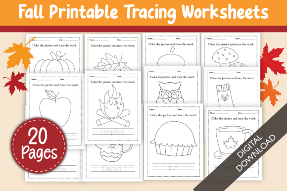 Fall Printable Tracing Worksheets Pack