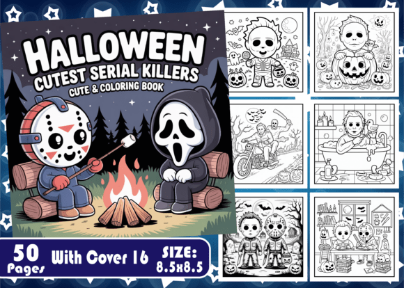 Preview of Halloween Cutest Serial Killers Adults coloring pages for adults