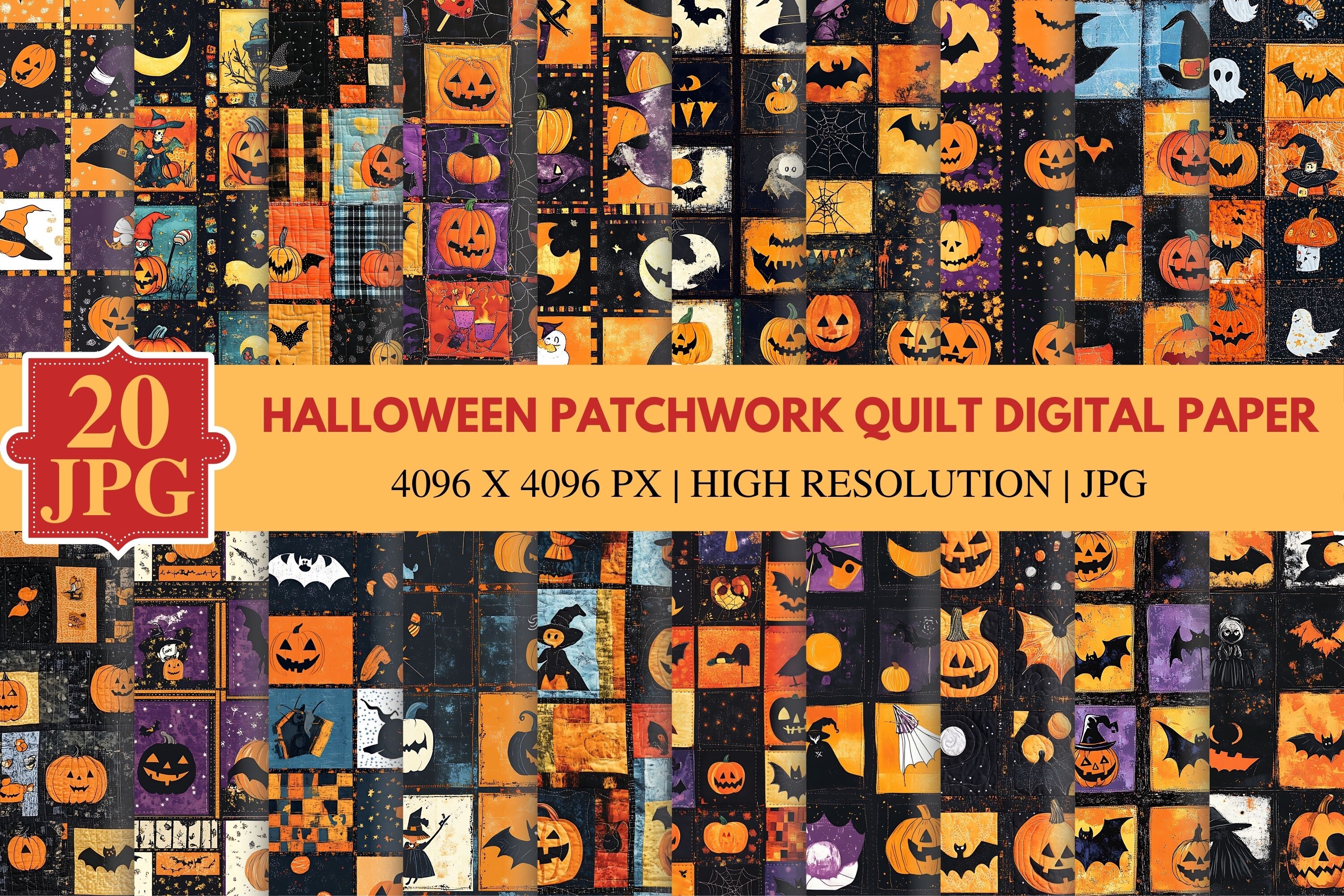 Halloween Patchwork Quilt Digital Paper