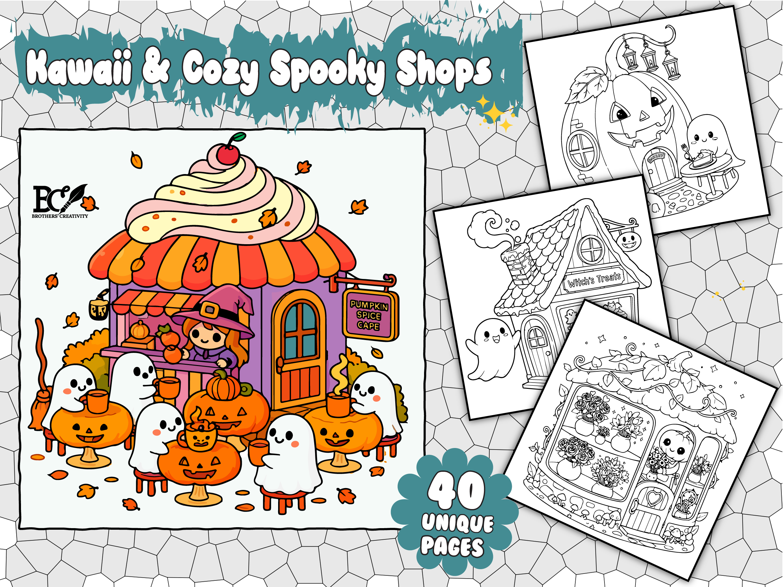 Kawaii & Cozy Spooky Shops Coloring Page