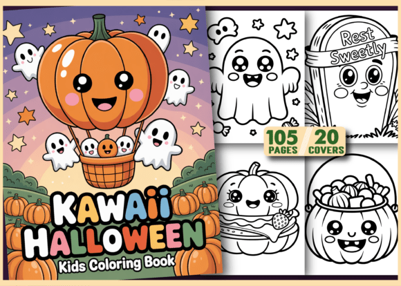 Kawaii Halloween - Kids Coloring Book