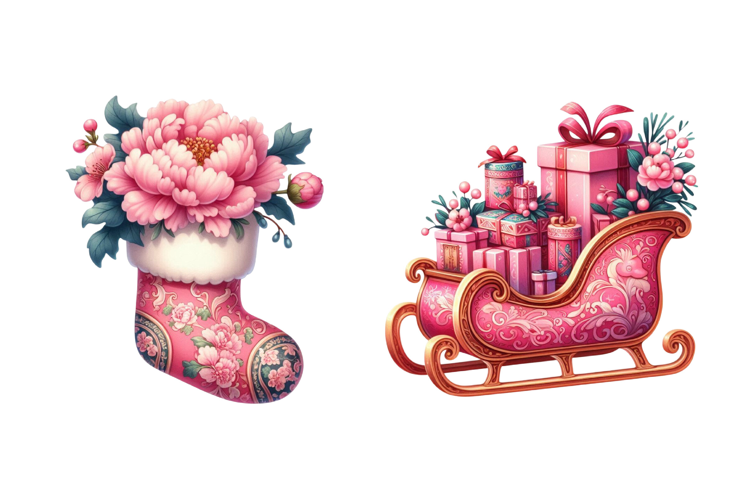 Pink Chinoiserie Christmas Cliparts Png - photo 2