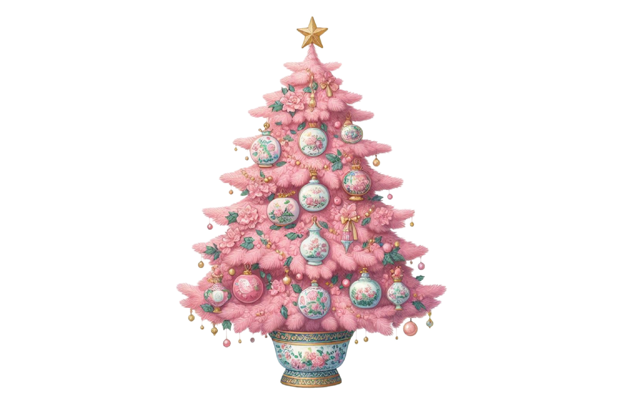 Pink Chinoiserie Christmas Cliparts Png - photo 3