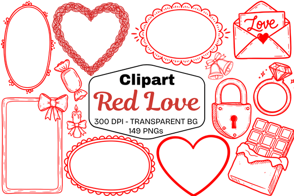 Red Love & Celebration Clipart Set