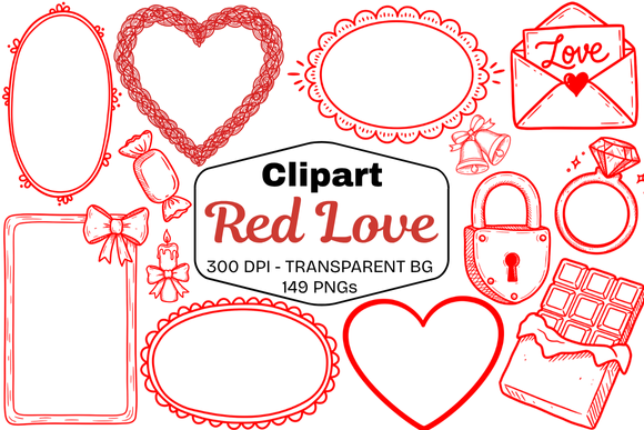 Red Love & Celebration Clipart Set