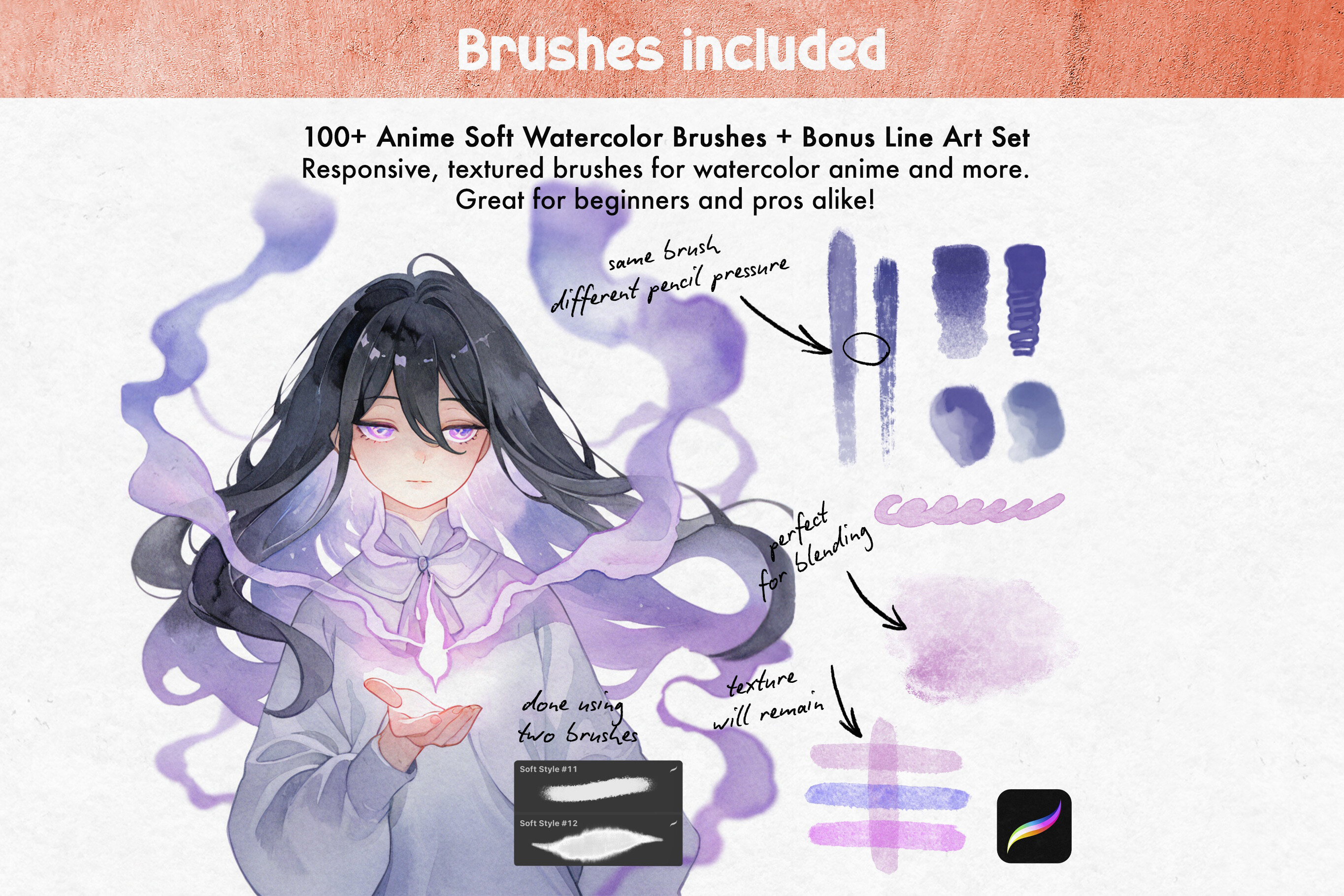 100 Anime Soft Style Brushes Procreate - photo 2