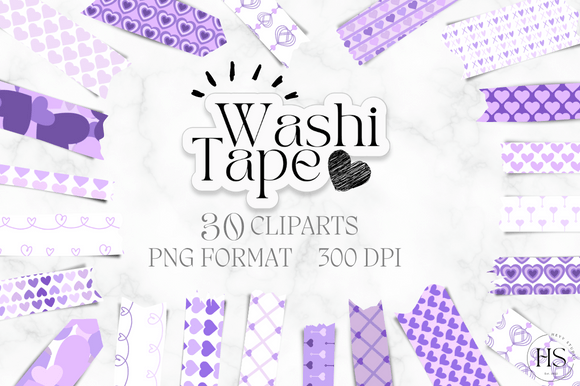 30 Valentines Day Washi Tape Pack | PNG Grafika Ilustracje do Druku Przez Heyv Studio