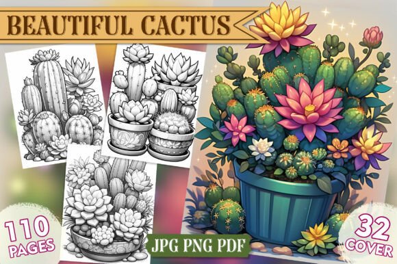 Beautiful Cactus Coloring Pages, Vol- 01